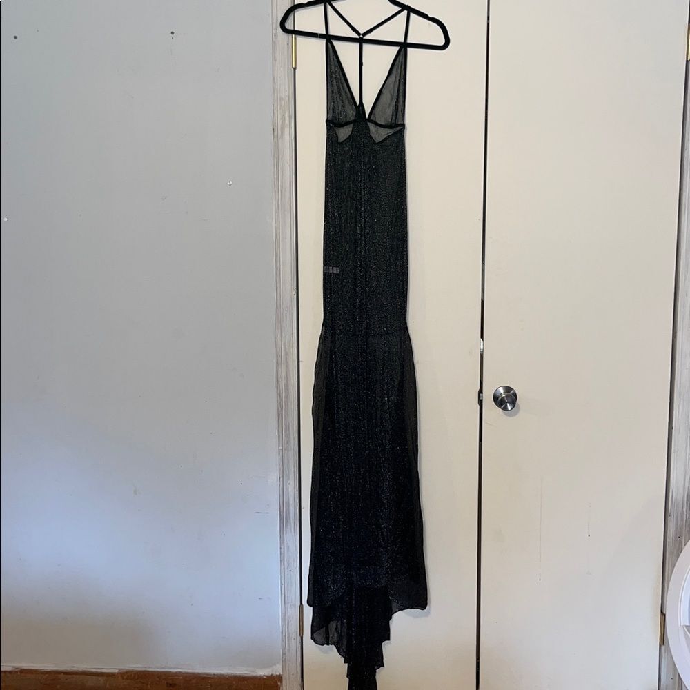 Long Sparkly Black Mesh Mermaid Dress Lingerie Overwear Club Festival Size S/M